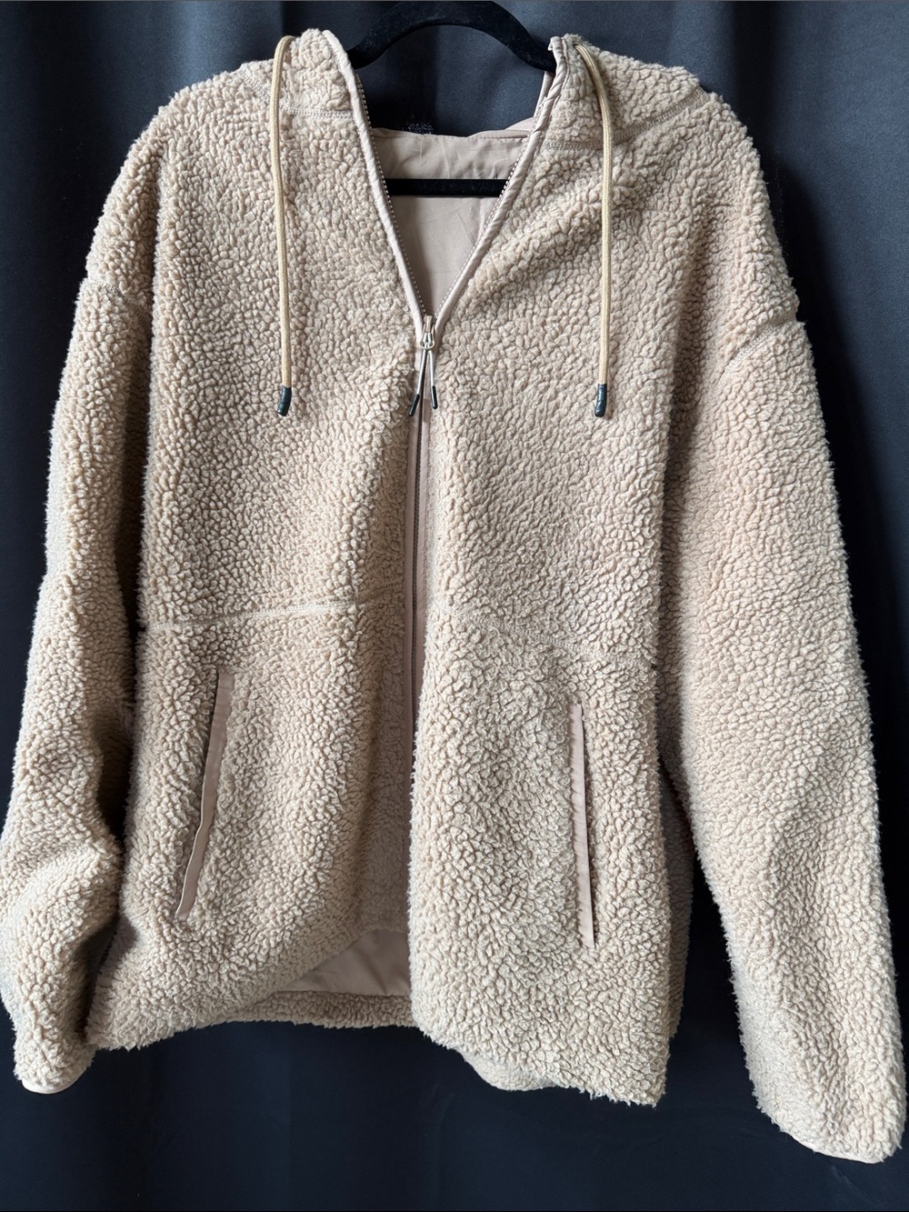 Source Unknown Beige Hooded Teddy Sherpa Zip Jacket - Women
